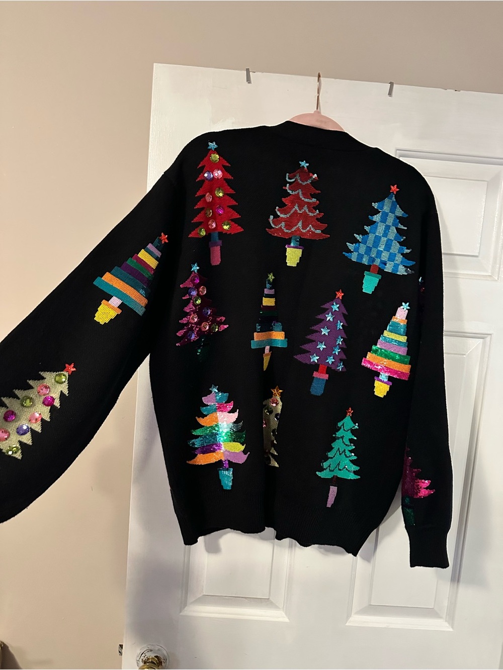 QUEEN OF SPARKLES Black Festive Tree Embellished Cardigan - Picture 4 of 7